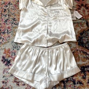 White silk bride pajama set